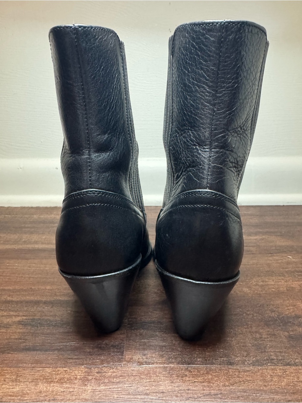 Polo Ralph Lauren Lowrey Black Leather Western Ankle Boots Size 8B - Picture 4 of 10